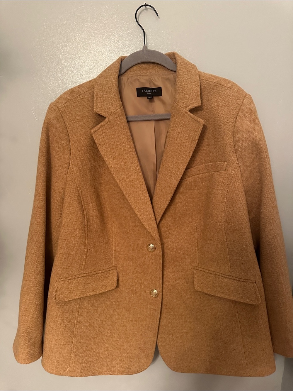 Talbots Tan Wool-Blend Blazer with Gold Buttons